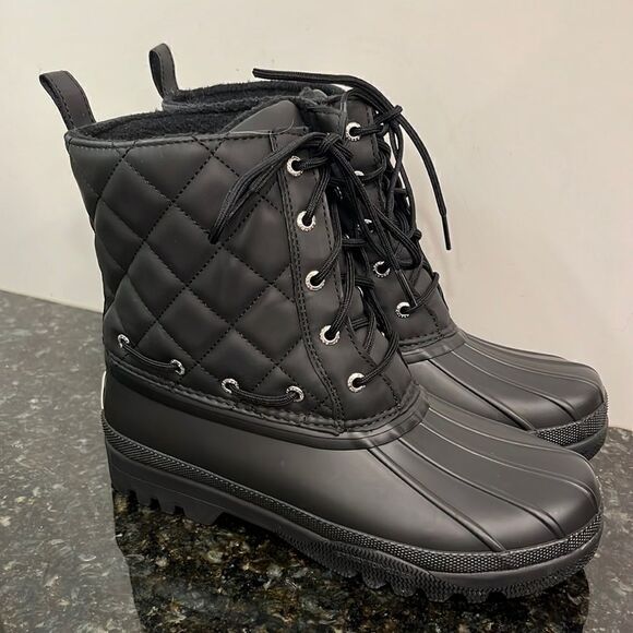 Sperry Duck BOOTS Quilted Waterproof STS83693 Womens Size 7 Black Rubber - Picture 1 of 10